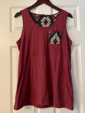 Men's Red Tank Top with Aztec-Trim Pocket